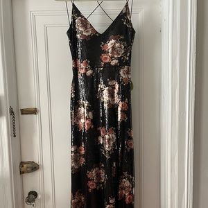 Black, floral sequin dress